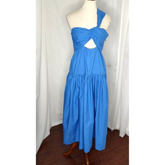 A.L.C Aubrey Dress 10 Blue Cut Out Twisted One Shoulder Cotton - Picture 6 of 15
